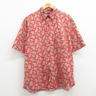 ギャップ(GAP)のXL★古着 ギャップ GAP 半袖 シャツ メンズ 90年代 90s ペイズリー柄 コットン 赤 レッド 【spe】 24apr09 中古 トップス(シャツ)