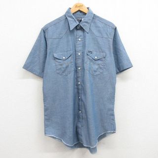 ラングラー(Wrangler)のL★古着 ラングラー Wrangler 半袖 ウエスタン シャツ メンズ 90年代 90s ロング丈 紺 ネイビー 24apr09 中古 トップス(シャツ)