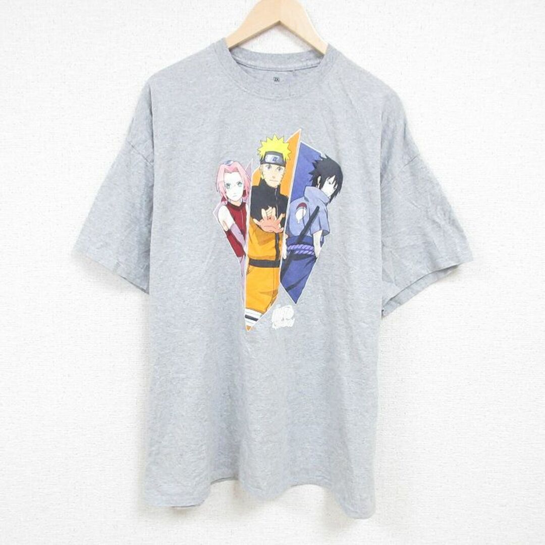 XL★古着 半袖 Tシャツ メンズ アニメ NARUTO ナルト疾風伝 春野サクラ うちはサスケ 大きいサイズ クルーネック グレー 霜降り 24apr09 中古 メンズのトップス(Tシャツ/カットソー(半袖/袖なし))の商品写真