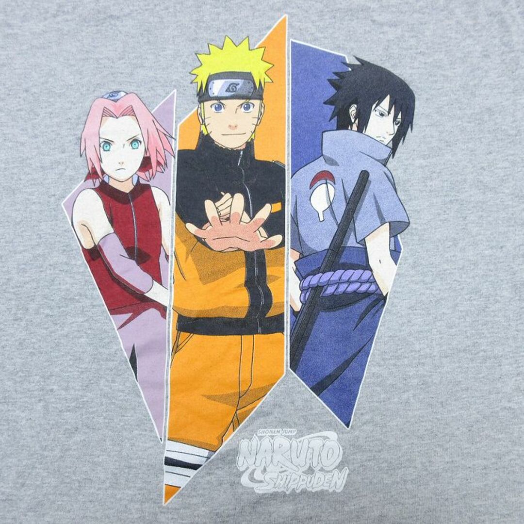 XL★古着 半袖 Tシャツ メンズ アニメ NARUTO ナルト疾風伝 春野サクラ うちはサスケ 大きいサイズ クルーネック グレー 霜降り 24apr09 中古 メンズのトップス(Tシャツ/カットソー(半袖/袖なし))の商品写真