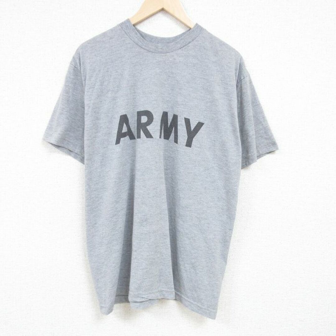 XL★古着 半袖 Tシャツ メンズ ミリタリー アーミー ARMY リフレクター 大きいサイズ ポリエステル クルーネック USA製 グレー 霜降り 24apr09 中古 メンズのトップス(Tシャツ/カットソー(半袖/袖なし))の商品写真