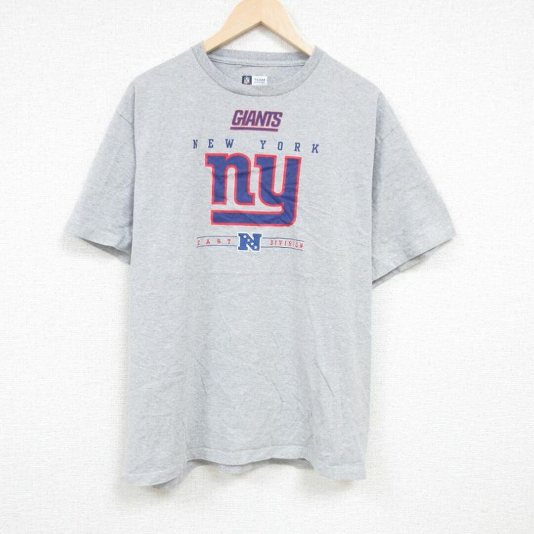 XL★古着 半袖 Tシャツ メンズ NFL ニューヨークジャイアンツ 大きいサイズ クルーネック グレー 霜降り アメフト スーパーボウル 24apr09 中古 メンズのトップス(Tシャツ/カットソー(半袖/袖なし))の商品写真