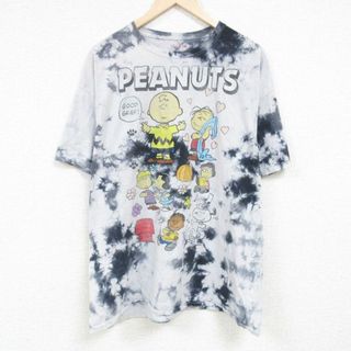 スヌーピー(SNOOPY)のXL★古着 半袖 Tシャツ メンズ ピーナッツ スヌーピー SNOOPY チャーリーブラウン 大きいサイズ コットン クルーネック グレー他 タイダイ 【spe】 24apr09 中古(Tシャツ/カットソー(半袖/袖なし))