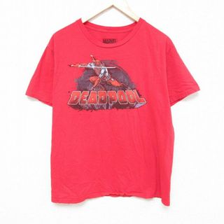 マーベル(MARVEL)のL★古着 半袖 Tシャツ メンズ マーベル デッドプール コットン クルーネック 赤 レッド 24apr09 中古(Tシャツ/カットソー(半袖/袖なし))