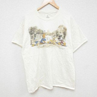 ディズニー(Disney)のXL★古着 ヘインズ Hanes 半袖 Tシャツ メンズ ディズニー DISNEY ミッキー MICKEY MOUSE プルート 大きいサイズ コットン クルーネック 生成り 24apr09 中古(Tシャツ/カットソー(半袖/袖なし))