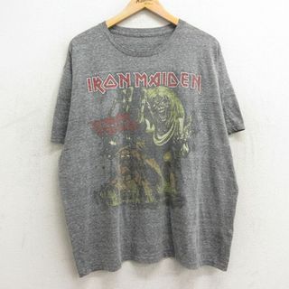 XL★古着 半袖 ロック バンド Tシャツ メンズ アイアンメイデン 大きいサイズ クルーネック グレー 霜降り 24apr09 中古(Tシャツ/カットソー(半袖/袖なし))