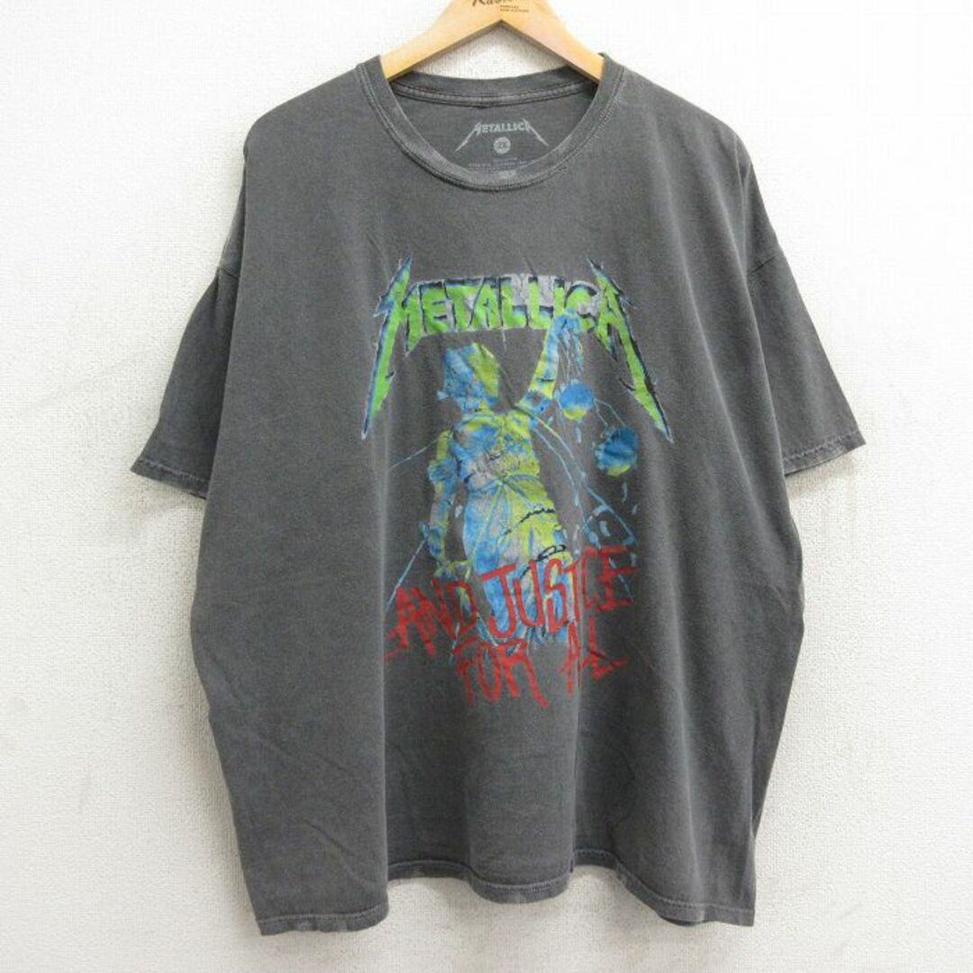 XL★古着 半袖 ロック バンド Tシャツ メンズ メタリカ 大きいサイズ コットン クルーネック 濃グレー 24apr09 中古 メンズのトップス(Tシャツ/カットソー(半袖/袖なし))の商品写真