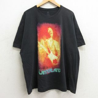 ヘインズ(Hanes)のXL★古着 ヘインズ Hanes 半袖 ロック バンド Tシャツ メンズ ジミヘンドリックス 大きいサイズ コットン クルーネック 黒 ブラック 24apr09 中古(Tシャツ/カットソー(半袖/袖なし))