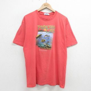 XL★古着 半袖 ビンテージ Tシャツ メンズ 90年代 90s カメ ダイバー プリンセスクルーズ コットン クルーネック ピンク 24apr09 中古(Tシャツ/カットソー(半袖/袖なし))