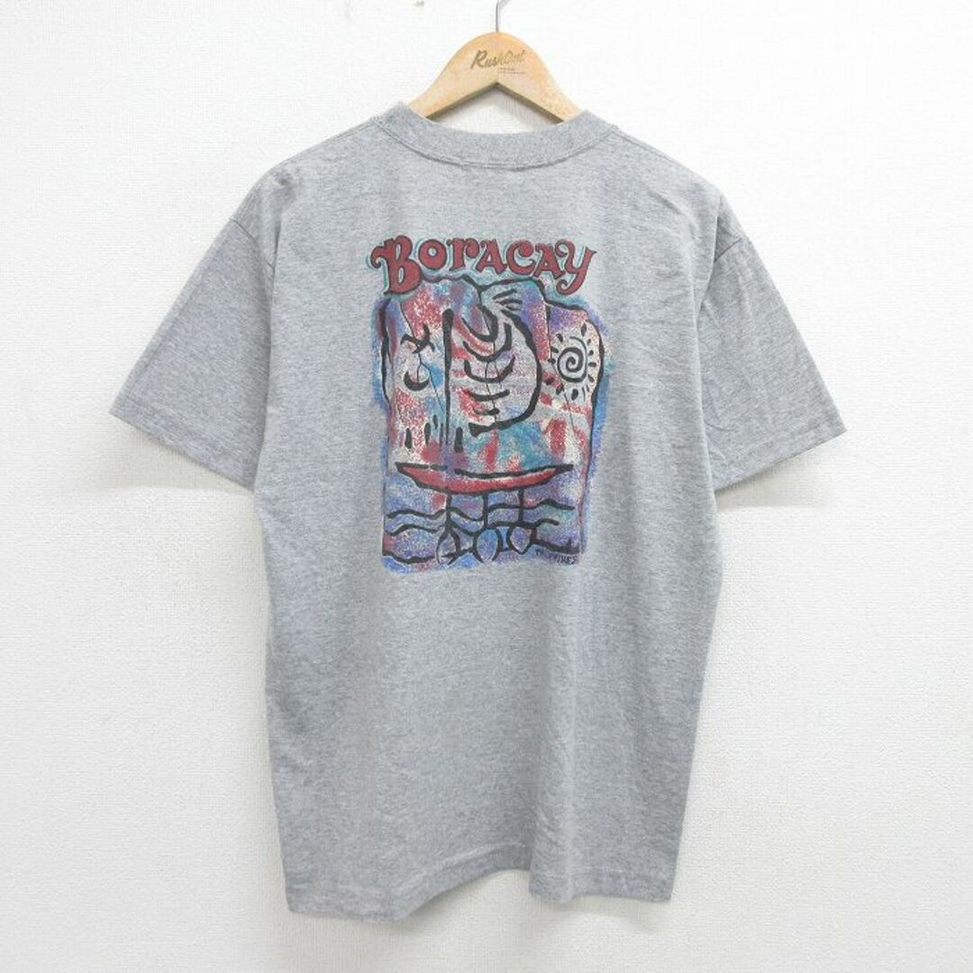 XL★古着 半袖 ビンテージ Tシャツ メンズ 90年代 90s 船 Boracay クルーネック グレー 霜降り 24apr09 中古 メンズのトップス(Tシャツ/カットソー(半袖/袖なし))の商品写真