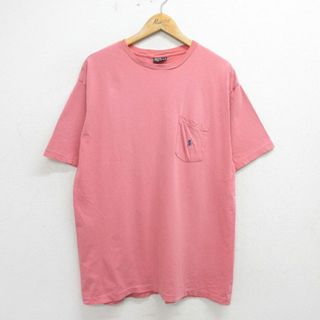 ラルフローレン(Ralph Lauren)のXL★古着 ラルフローレン Ralph Lauren 半袖 ブランド ビンテージ Tシャツ メンズ 90年代 90s ワンポイントロゴ 胸ポケット付き コットン クルーネック USA製 ピンク 24apr09 中古(Tシャツ/カットソー(半袖/袖なし))