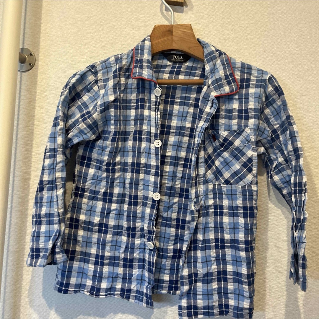 男の子用POLOチェックシャツ　130サイズ　パジャマ長袖　薄手　青色 キッズ/ベビー/マタニティのキッズ服女の子用(90cm~)(その他)の商品写真