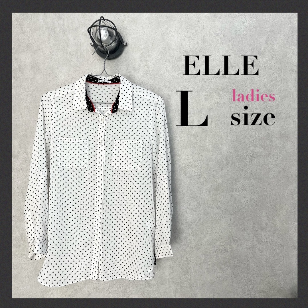 ELLE(エル)のELLE：シアー素材のドット柄シャツ(ホワイト) レディースのトップス(シャツ/ブラウス(長袖/七分))の商品写真