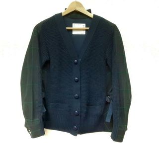 サカイ(sacai)のSacai(サカイ) カーディガン サイズ1 S レディース美品  - 15-02306 ダークネイビー×ネイビー×グリーン 長袖/チェック柄/ドッキングカーディガン(カーディガン)