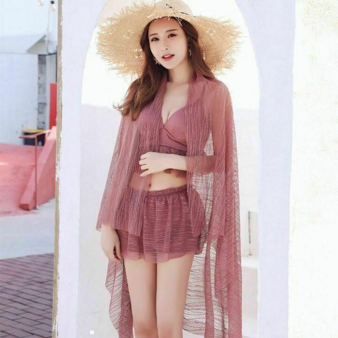ビキニ シースルー Mサイズ 韓国 ピンク シアー 体型カバー レディースの水着/浴衣(水着)の商品写真