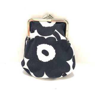 マリメッコ(marimekko)のmarimekko(マリメッコ) ポーチ美品  - 白×黒 花柄/がま口 コットン(ポーチ)