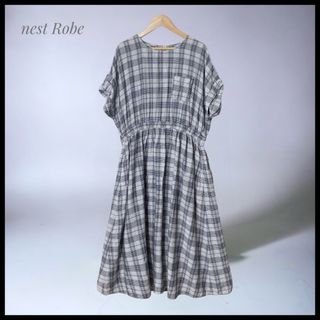 ネストローブ(nest Robe)の【nest Robe】リネン チェック柄ワンピース ドルマンスリーブ(ロングワンピース/マキシワンピース)