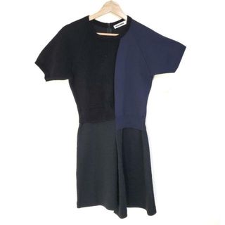 ジルサンダー(Jil Sander)のJILSANDER(ジルサンダー) ワンピース サイズ34 XS レディース美品  - JSWG710017 黒×ネイビー クルーネック/半袖/ひざ丈/異素材切替(その他)