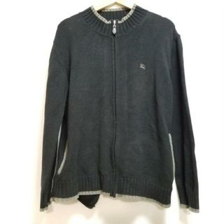 バーバリーブラックレーベル(BURBERRY BLACK LABEL)のBurberry Black Label(バーバリーブラックレーベル) カーディガン サイズ3 L メンズ - 黒×グレー 長袖/ジップアップ(カーディガン)