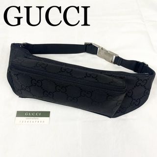 美品✨GUCCI ウエストポーチ　GG柄　ナイロン　ブラック　シルバー金具