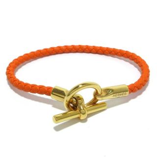 エルメス(Hermes)のHERMES(エルメス) ブレスレット美品  グレナン レザー×金属素材 オレンジ×ゴールド(ブレスレット/バングル)