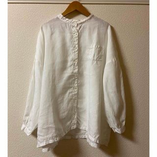 サンバレー(SUNVALLEY)の【美品】SUNVALLEYフレンチリネンブラウス白　L(シャツ/ブラウス(長袖/七分))