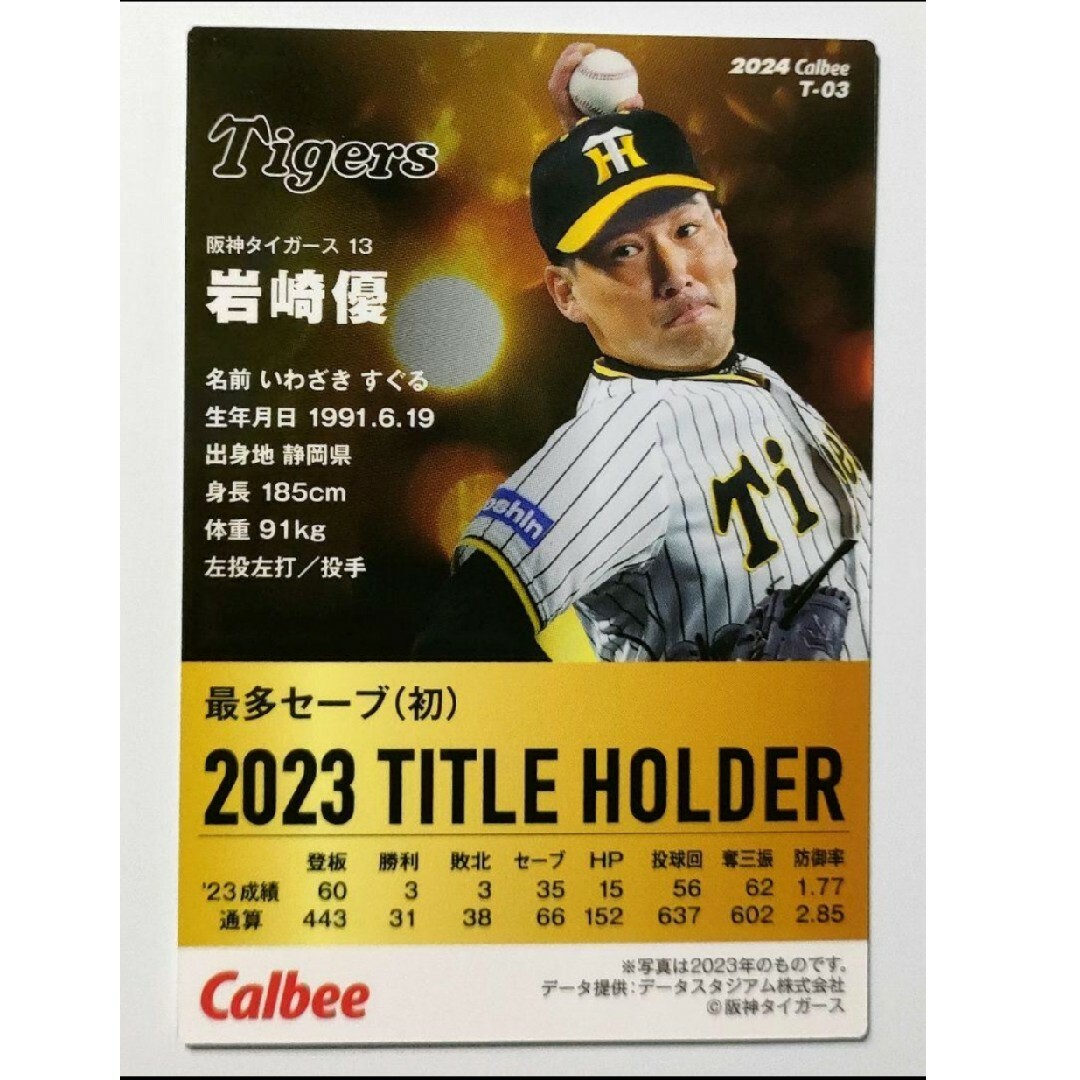 阪神タイガース(ハンシンタイガース)の岩崎優 セーブ王カード 阪神タイガース 2024 プロ野球チップスカード 第1弾 エンタメ/ホビーのトレーディングカード(シングルカード)の商品写真