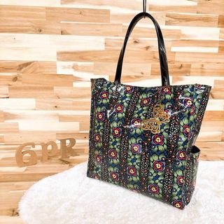 アナスイ(ANNA SUI)の【アナスイ】リーフ 花柄 トートバッグ 蝶々 チャーム付き アンティーク 緑×赤(トートバッグ)