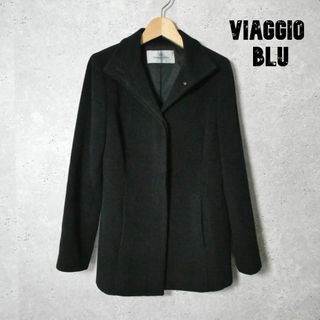 VIAGGIO BLU - 美品 ビアッジョブルー アンゴラ混 スタンドカラー ミドル丈 コート 黒