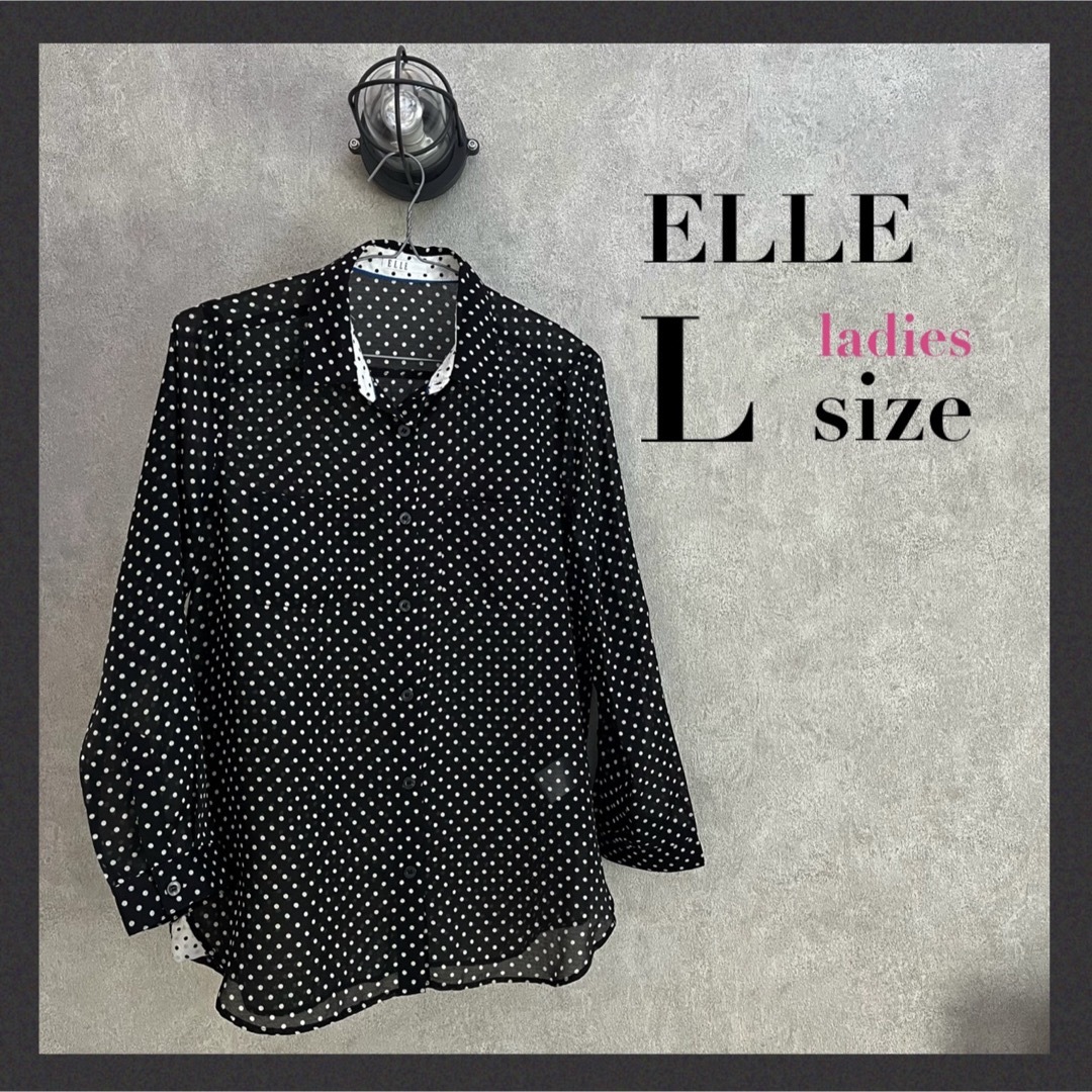 ELLE(エル)のELLE：シアー素材のドット柄シャツ(ブラック)  レディースのトップス(シャツ/ブラウス(長袖/七分))の商品写真