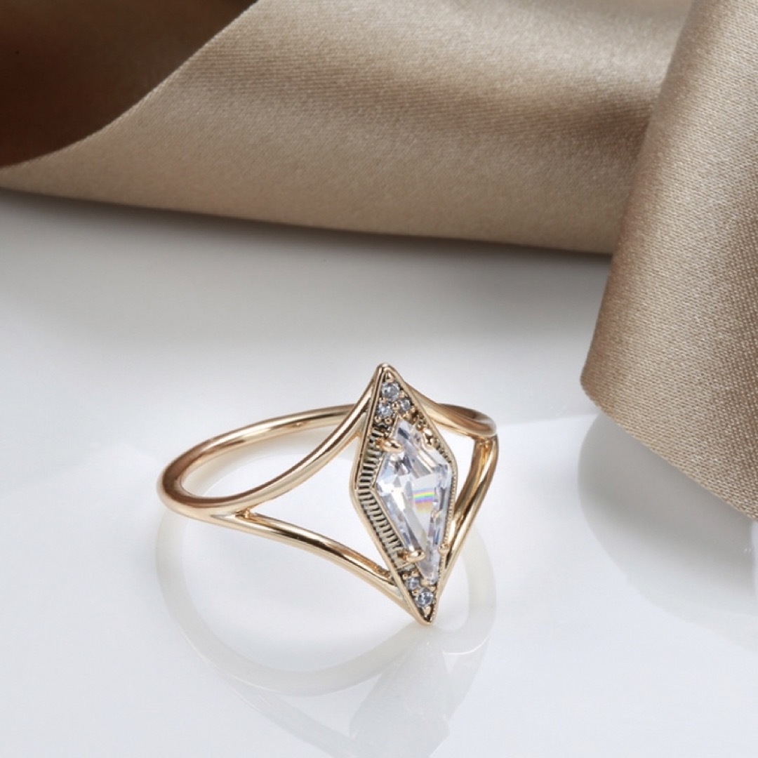 14KGP ひし形 ダイヤ 高級 小粒 ジルコン ローズゴールド リング レディースのアクセサリー(リング(指輪))の商品写真