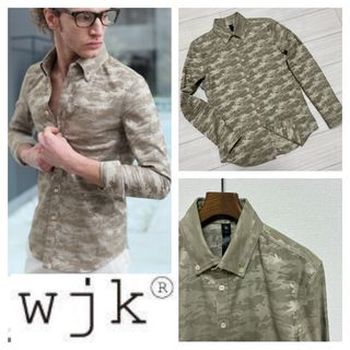 極美品■wjk■jacquard camo 迷彩 微光沢 ストレッチ シャツ M