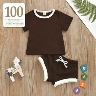 100ブラウン〔配色セットアップ〕子供服半袖Tシャツショートパンツパジャマ体操服(パジャマ)