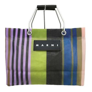 マルニ(Marni)のMARNI(マルニ) トートバッグ - 黒×イエローグリーン×マルチ ストライプ 化学繊維×金属素材×レザー(トートバッグ)