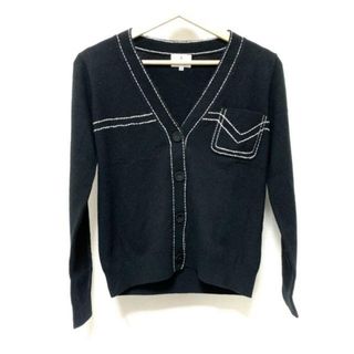 LANVIN en Bleu - LANVIN en Bleu(ランバンオンブルー) カーディガン サイズ38 M レディース美品  - 黒×白 長袖/ステッチ