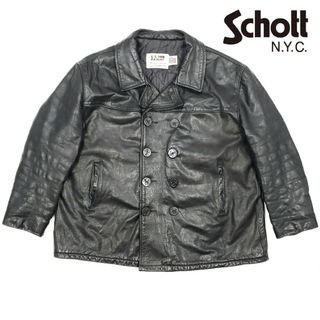 ショット(schott)の超ビッグサイズ 52◆Schott◆USA製レザーピーコート黒メンズ 777(ピーコート)