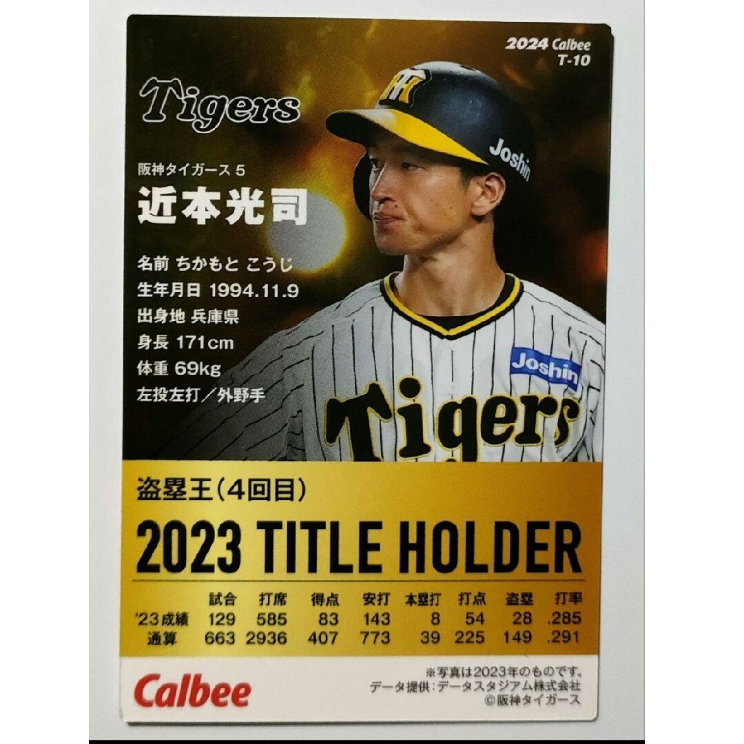 阪神タイガース(ハンシンタイガース)の近本光司 盗塁王カード 阪神タイガース 2024 プロ野球チップスカード 第1弾 エンタメ/ホビーのタレントグッズ(スポーツ選手)の商品写真