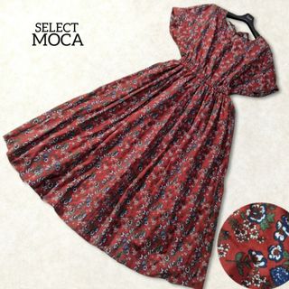 セレクトモカ(SELECT MOCA)のセレクトモカ ✿ 花柄 ロングワンピース М レッド 半袖 春夏 総柄 ギャザー(ロングワンピース/マキシワンピース)