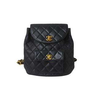 シャネル(CHANEL)のCHANEL シャネル マトラッセ リュック バックパック ココマーク 4番台 1997年 ブラック ラムスキン ゴールド金具 中古 美品 62191(リュック/バックパック)