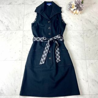 BURBERRY BLUE LABEL - バーバリー ブルーレーベル 38 ノースリ ワンピース チェック柄 ベルト 黒