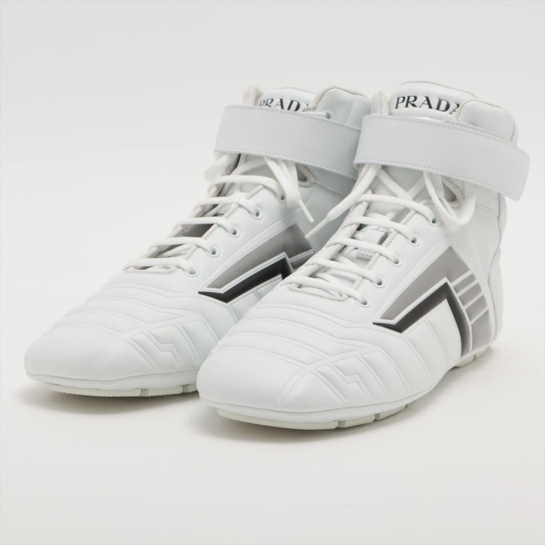 PRADA(プラダ)の新品同様 プラダ 2TG172 レザー スニーカー ハイカット レースアップ ホワイト 7 靴 シューズ 紳士 本革 メンズ EEM V42-5 メンズの靴/シューズ(スニーカー)の商品写真