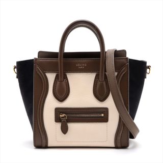 セリーヌ(celine)の美品 セリーヌ ラゲージ ナノ ショッパー レザー 2WAY ショルダーバッグ 斜め掛け ハンド トート ブラウン レディース EEM V44-4(ショルダーバッグ)