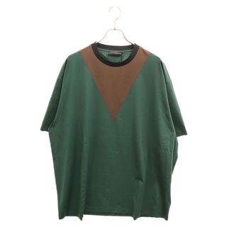 プラダ(PRADA)のPRADA プラダ 21AW トライアングル ニットロゴ オーバーサイズTシャツ カラーブロック 半袖Tシャツ グリーン/ブラウン(Tシャツ/カットソー(半袖/袖なし))