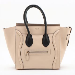 セリーヌ(celine)の美品 セリーヌ ラゲージ マイクロ ショッパー ベージュ レザー トート バッグ ショルダー ハンド 本革 レディース EEM V45-2(トートバッグ)