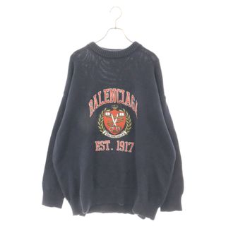 Balenciaga - BALENCIAGA バレンシアガ 21AW College Logo Ribbed Hem Knit Sweater カレッジ ロゴ リブ ヘム ニットセーター 675267 T3217 ネイビー