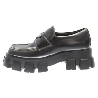 プラダ(PRADA)のPRADA プラダ Monolith Ombre Brushed Leather Loafers 2DE129 3LMH F1089 モノリス ブラッシュドレザー 三角ロゴローファー ブラック(ドレス/ビジネス)