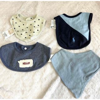 プチバトー(PETIT BATEAU)の4点スタイセット/80cmロンパース2点(ベビースタイ/よだれかけ)