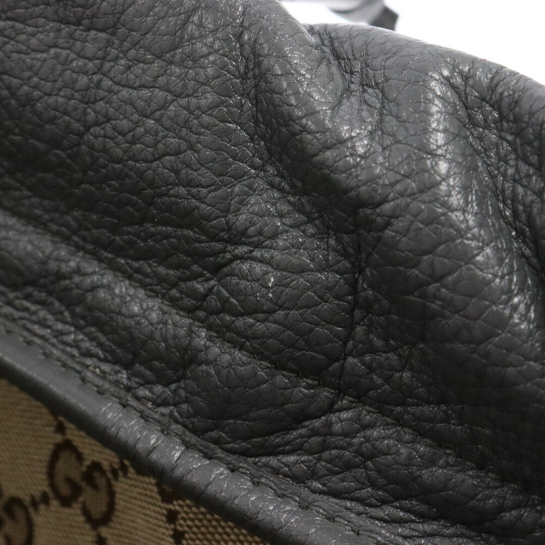 Gucci(グッチ)のGUCCI グッチ ドローストリング レザー トートバッグ 725664 裏地GGロゴ ハンドバッグ グレー メンズのバッグ(その他)の商品写真