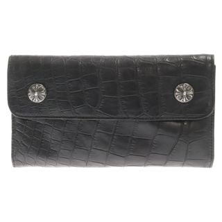 クロムハーツ(Chrome Hearts)のCHROME HEARTS クロムハーツ WAVE ALLIGATOR ウェーブ クロスボタン レザー ウォレット ブラック(長財布)