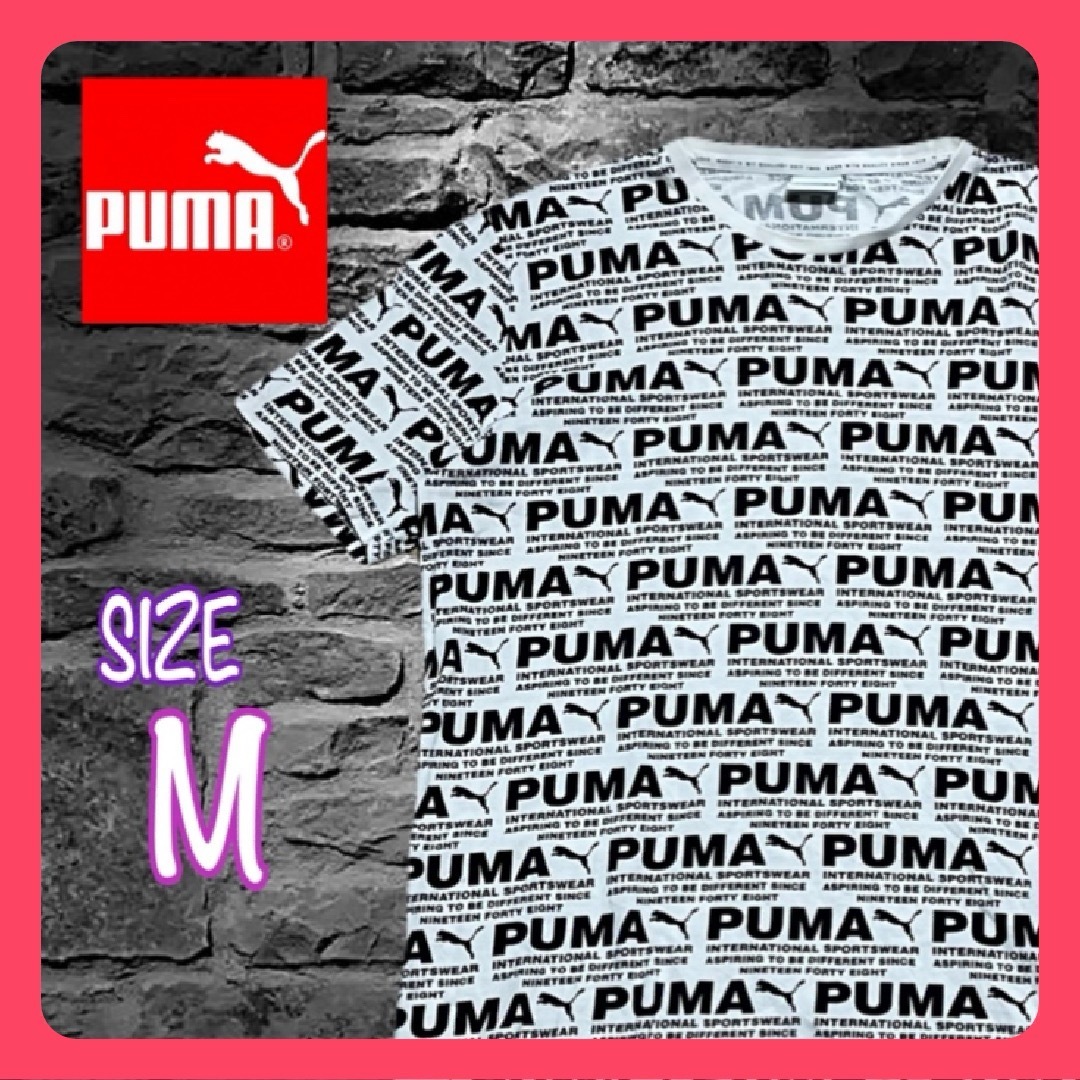 PUMA(プーマ)のPUMA プーマ 半袖Tシャツ 総柄 ロゴ プリント 白/黒 Mサイズ メンズのトップス(Tシャツ/カットソー(半袖/袖なし))の商品写真